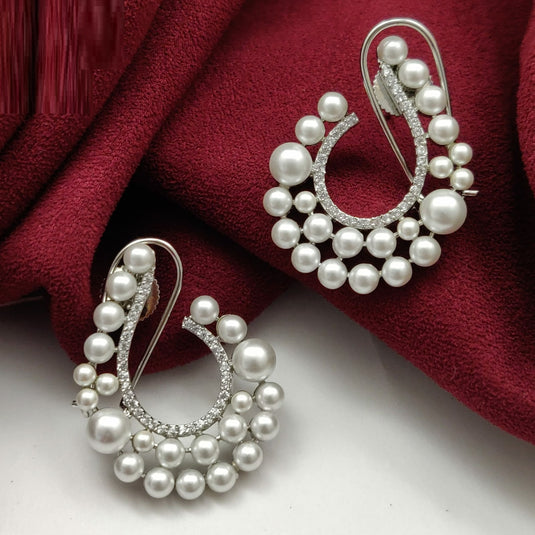 Premium AAA Grade Cubic Zircon/American Diamond Pearl Drop Earrings