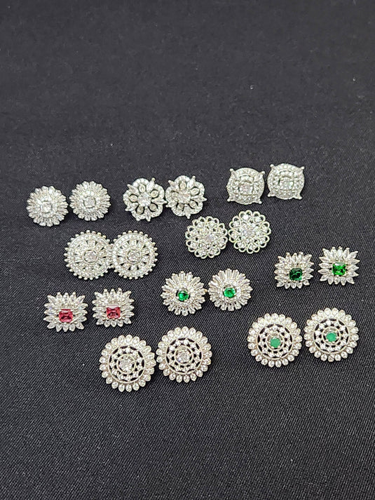 Luxury Premium Quality AD Collection Cubic Zircon Stud Earrings - Pink, Black, Blue, Red, Green & Plain Zircon
