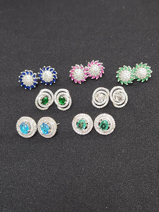 Luxury Premium Quality AD Collection Cubic Zircon Stud Earrings - Pink, Black, Blue, Red, Green & Plain Zircon