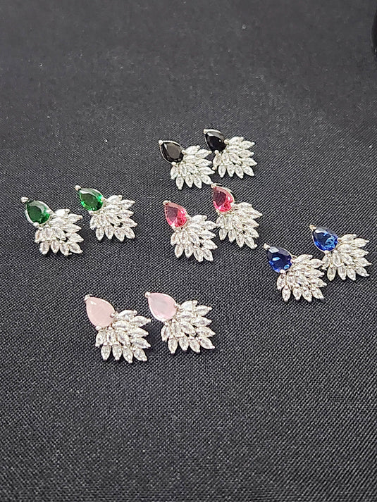 Luxury Premium Quality AD Collection Cubic Zircon Stud Earrings - Pink, Black, Blue, Red, Green & Plain Zircon