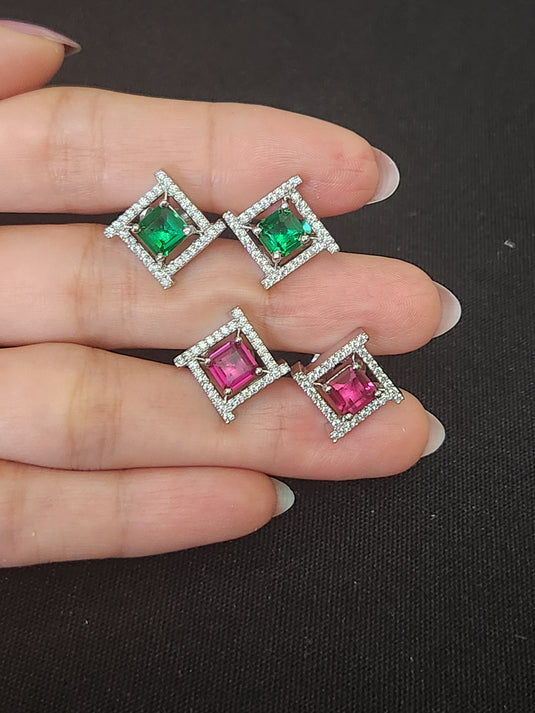 Luxury Premium Quality AD Collection Cubic Zircon Stud Earrings - Green