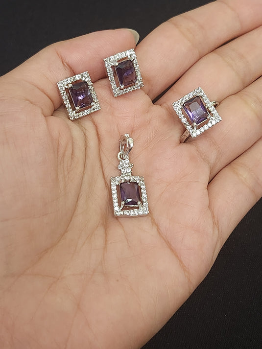 Premium AAA Grade Cubic Zircon/American Diamond Sets - Pendant, Earrings & Finger Ring