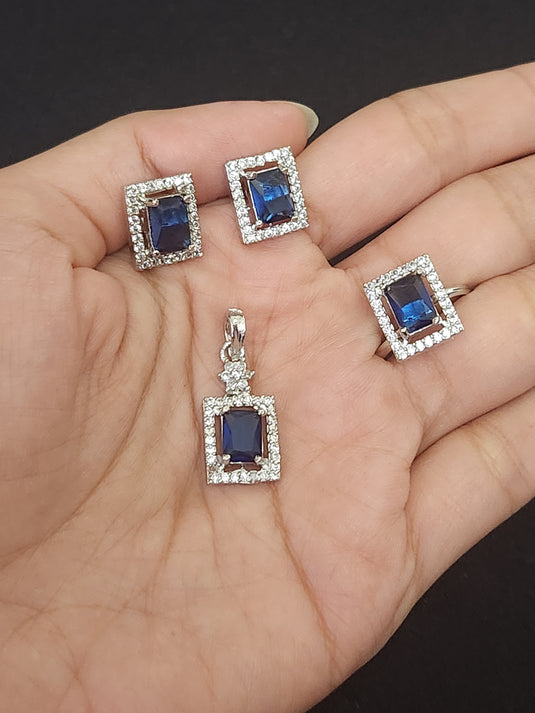 Premium AAA Grade Cubic Zircon/American Diamond Sets - Pendant, Earrings & Finger Ring