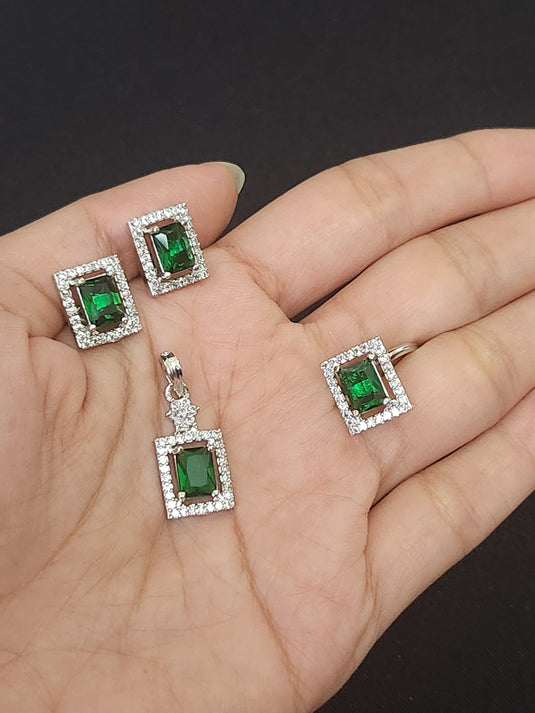 Premium AAA Grade Cubic Zircon/American Diamond Sets - Pendant, Earrings & Finger Ring