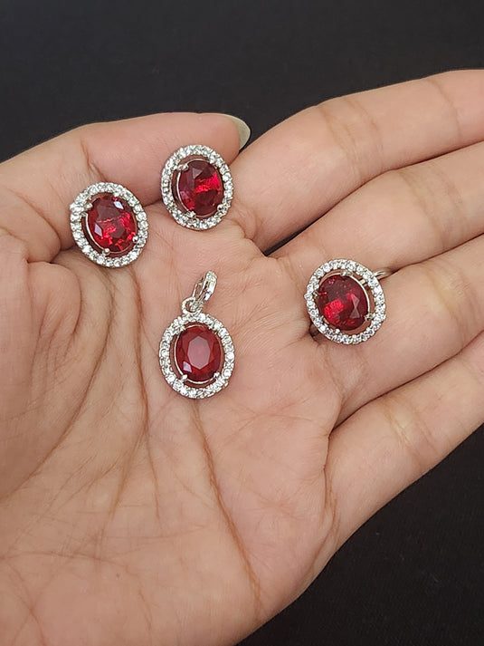 Premium AAA Grade Cubic Zircon/American Diamond Sets - Pendant, Earrings & Finger Ring