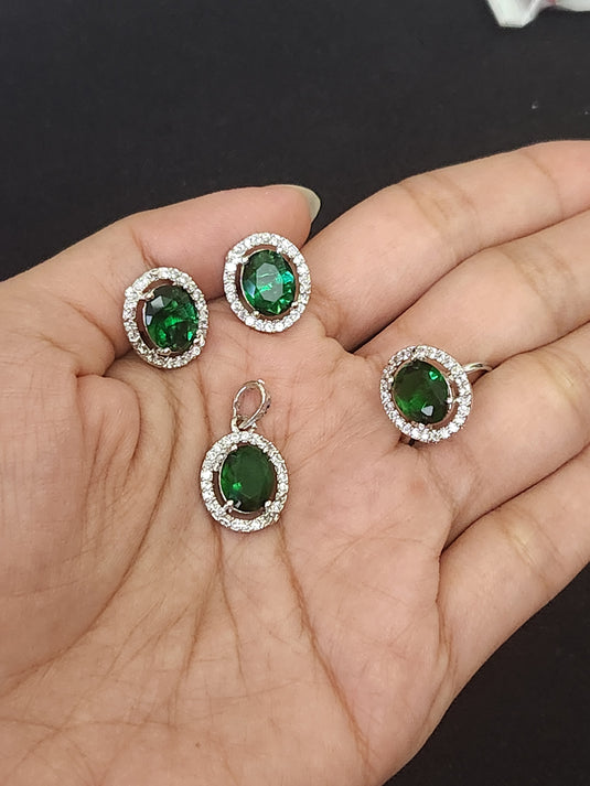 Premium AAA Grade Cubic Zircon/American Diamond Sets - Pendant, Earrings & Finger Ring