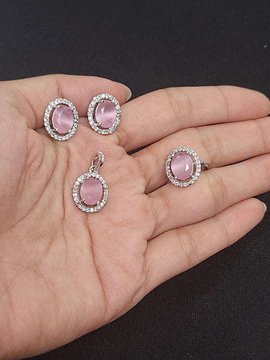 Premium AAA Grade Cubic Zircon/American Diamond Sets - Pendant, Earrings & Finger Ring