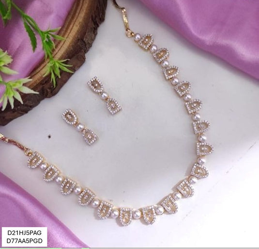 Premium AAA Grade Cubic Zircon / American Diamond Pearl Sets - Necklace & Earrings