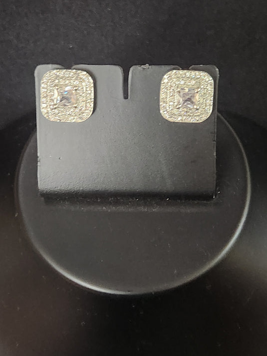 Luxury Premium Quality AD Collection Cubic Zircon Stud Earrings - Red, Green & Plain Zircon