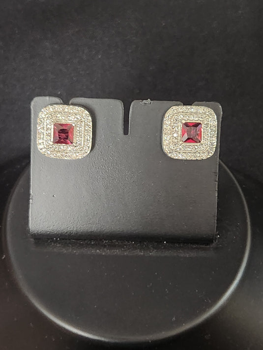 Luxury Premium Quality AD Collection Cubic Zircon Stud Earrings - Red, Green & Plain Zircon