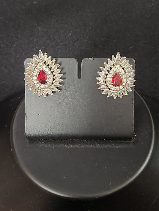Luxury Premium Quality AD Collection Cubic Zircon Stud Earrings - Red, Green & Plain Zircon