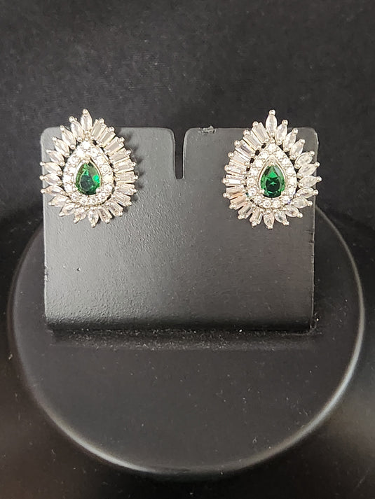 Luxury Premium Quality AD Collection Cubic Zircon Stud Earrings - Red, Green & Plain Zircon
