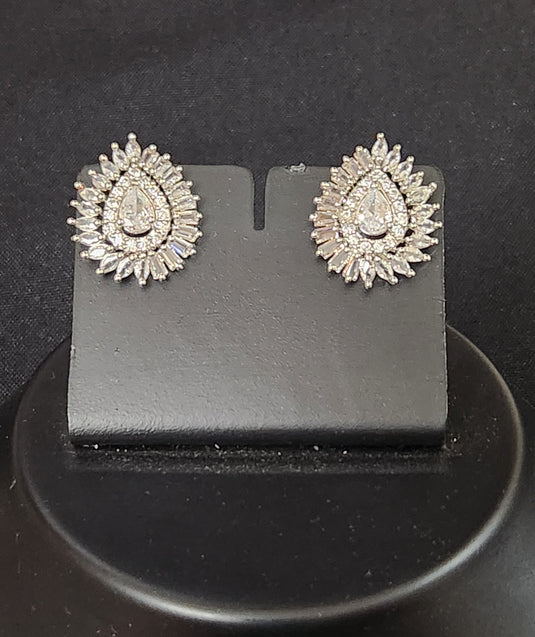 Luxury Premium Quality AD Collection Cubic Zircon Stud Earrings - Red, Green & Plain Zircon