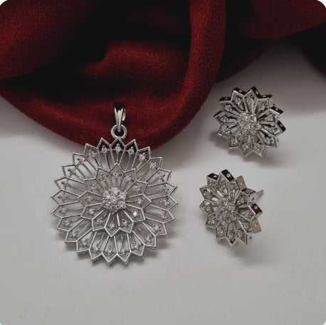 Premium AAA Grade Cubic Zircon / American Diamond Sets - Pendant & Earrings