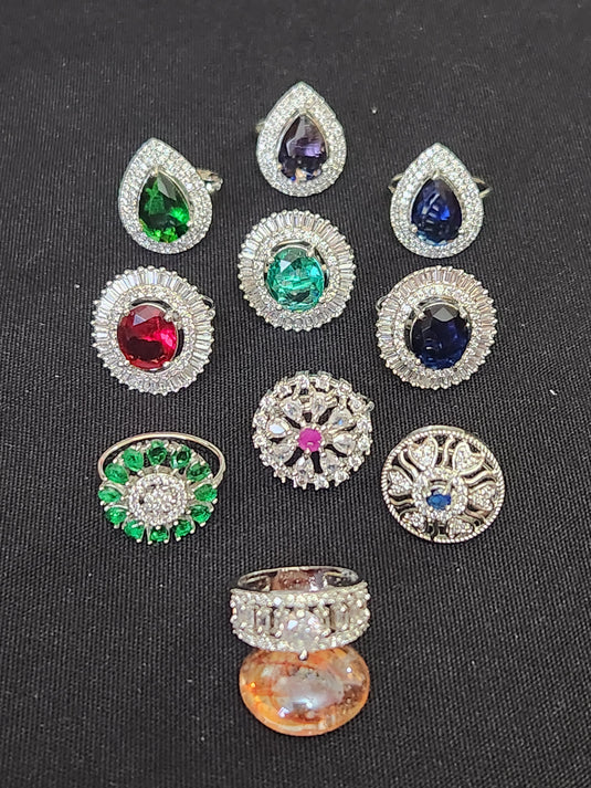 Premium AAA Grade Cubic Zircon/American Diamond - Finger Ring Black, Blue, Red, Green, Purple, Pink & Plain Zircon