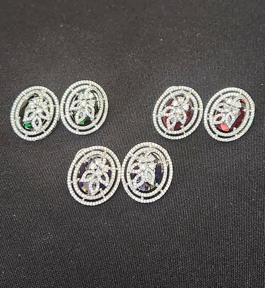 Luxury Premium Quality AD Collection Cubic Zircon Stud Earrings - Red, Green, Violet & Plain Zircon