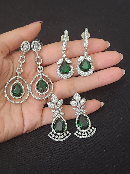 Luxury Premium Quality AD Collection Cubic Zircon Stud Earrings - Red, Green, Violet & Plain Zircon