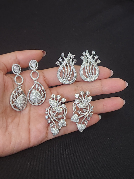 Luxury Premium Quality AD Collection Cubic Zircon Stud Earrings - Red, Green, Violet & Plain Zircon