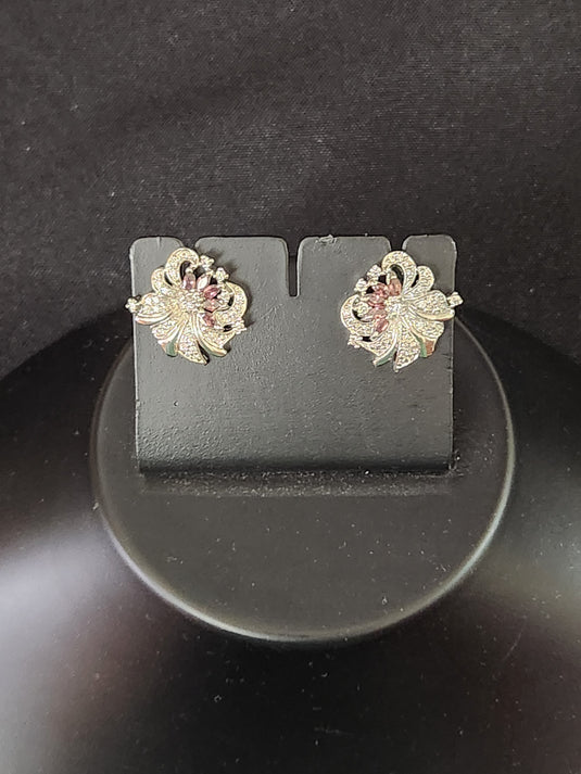 Luxury Premium Quality AD Collection Cubic Zircon Stud Earrings - Blue, Red, Green & Plain Zircon