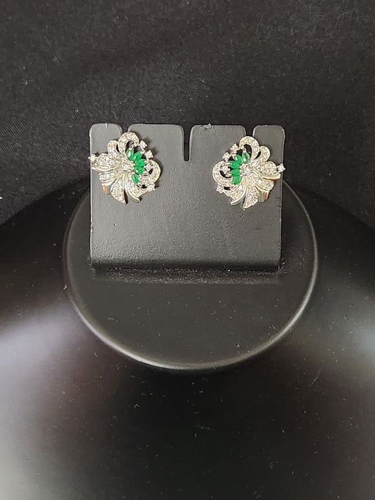 Luxury Premium Quality AD Collection Cubic Zircon Stud Earrings - Blue, Red, Green & Plain Zircon