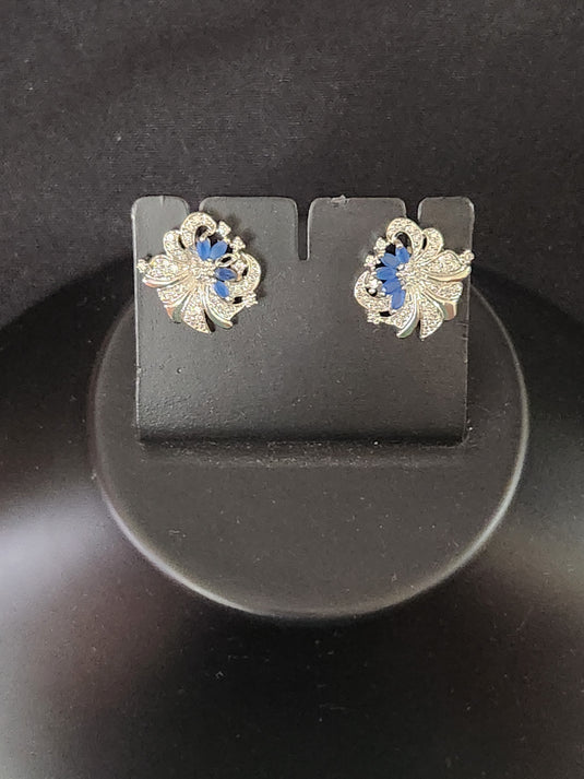 Luxury Premium Quality AD Collection Cubic Zircon Stud Earrings - Blue, Red, Green & Plain Zircon