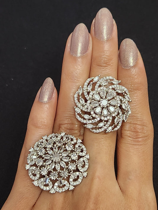 Premium AAA Grade Cubic Zircon/American Diamond - Finger Ring Black, Blue, Red, Green, Purple, Pink & Plain Zircon