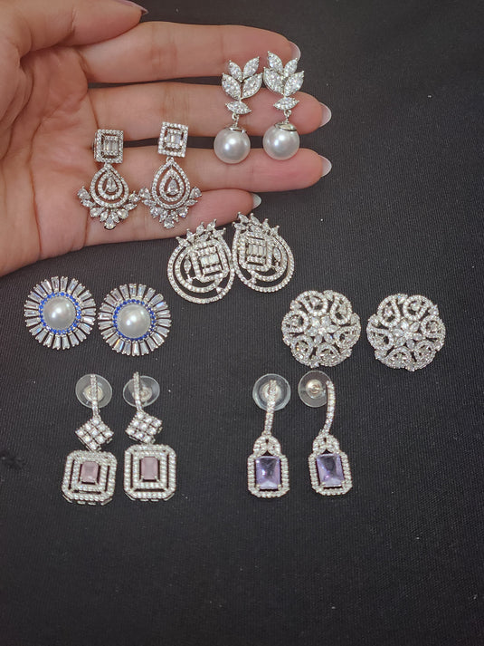 Luxury Premium Quality AD Collection Cubic Zircon Stud Earrings - Violet, Pink, Pearls & Plain Zircon