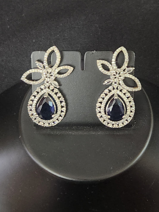 Luxury Premium Quality AD Collection Cubic Zircon Drop Earrings - Blue & Pink