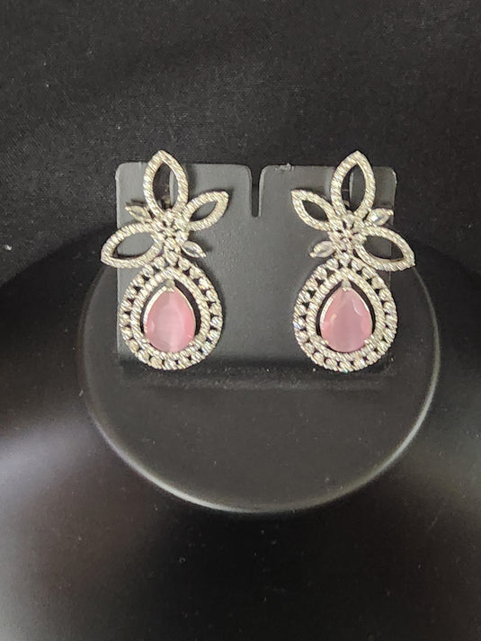 Luxury Premium Quality AD Collection Cubic Zircon Drop Earrings - Blue & Pink