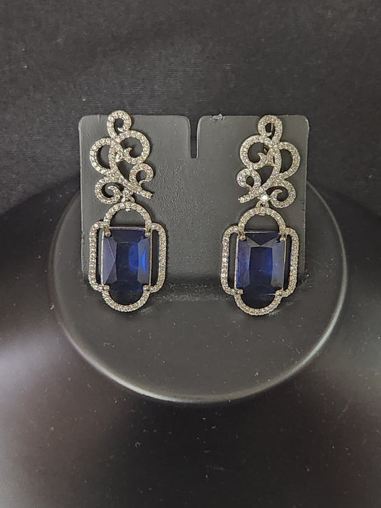 Luxury Premium Quality AD Collection Cubic Zircon Drop Earrings - Blue & Pink