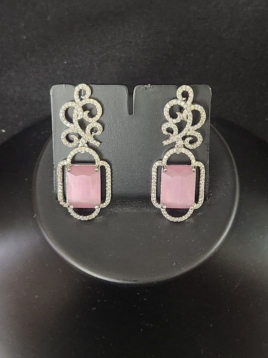 Luxury Premium Quality AD Collection Cubic Zircon Drop Earrings - Blue & Pink