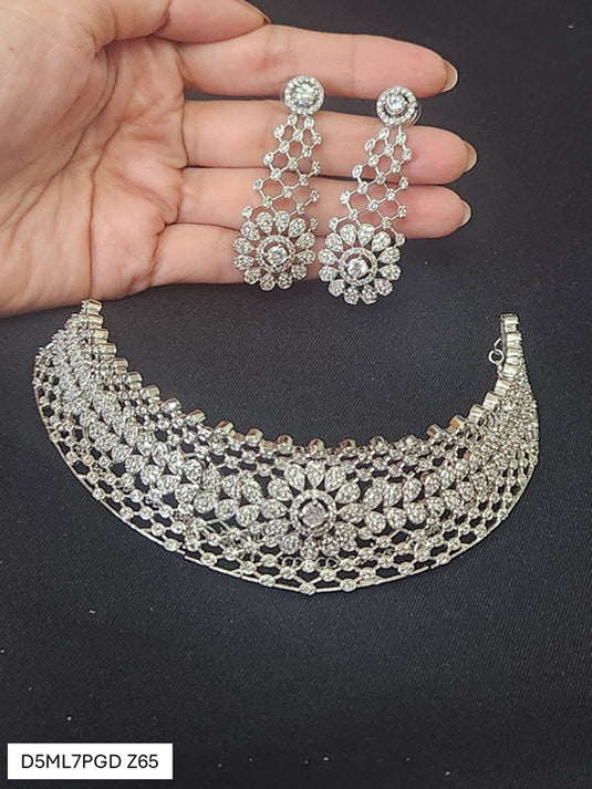Premium AAA Grade Cubic Zircon / American Diamond Choker Sets - Necklace & Earrings