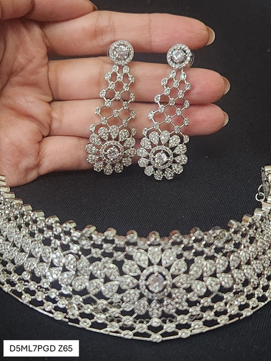 Premium AAA Grade Cubic Zircon / American Diamond Choker Sets - Necklace & Earrings
