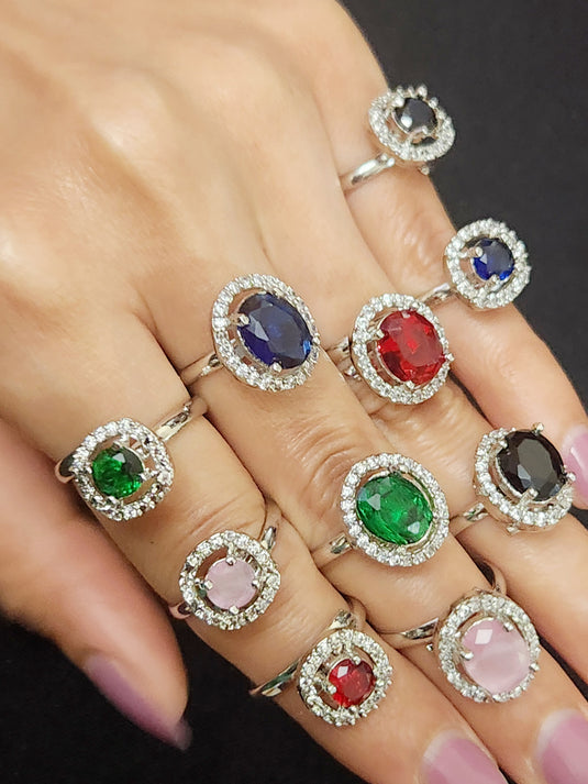 Premium AAA Grade Cubic Zircon/American Diamond - Finger Ring Black, Blue, Red, Green, Pink