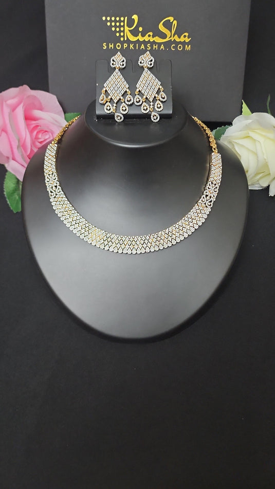 Premium AAA Grade Cubic Zircon / American Diamond Sets - Necklace & Earrings