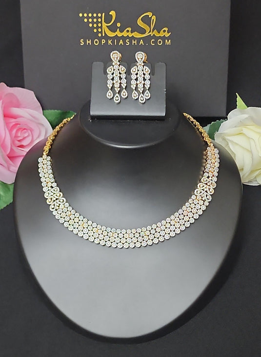 Premium AAA Grade Cubic Zircon / American Diamond Sets - Necklace & Earrings