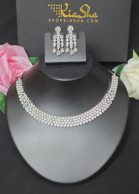Premium AAA Grade Cubic Zircon / American Diamond Sets - Necklace & Earrings