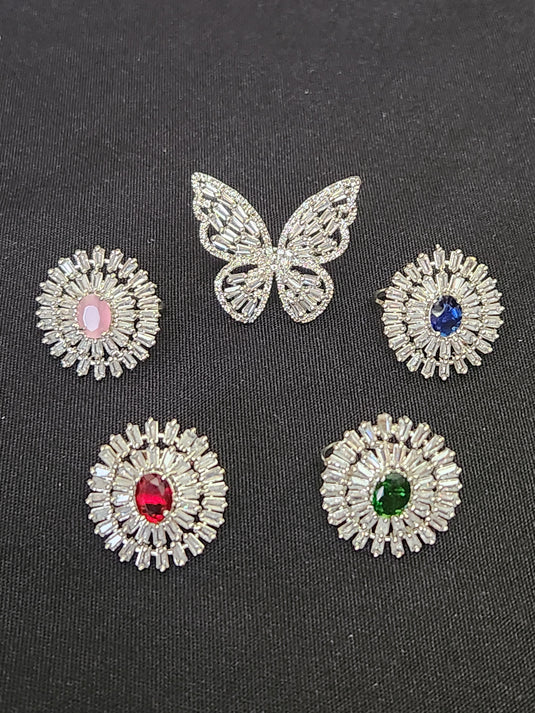 Premium AAA Grade Cubic Zircon/American Diamond - Finger Ring Green, Pink, Blue, Red & Plain Zircon