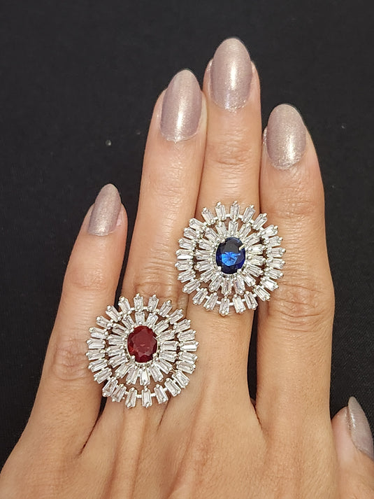 Premium AAA Grade Cubic Zircon/American Diamond - Finger Ring Green, Pink, Blue, Red & Plain Zircon