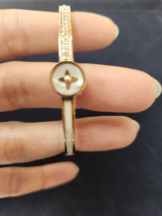 Stainless Steel Cuff Bangle Styled with Crystals