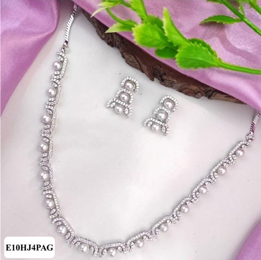 Premium AAA Grade Cubic Zircon / American Diamond Pearl Sets - Necklace & Earrings