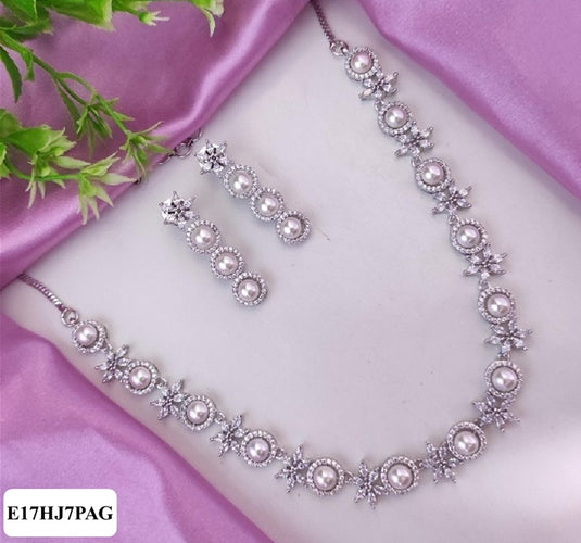 Premium AAA Grade Cubic Zircon / American Diamond Pearl Sets - Necklace & Earrings