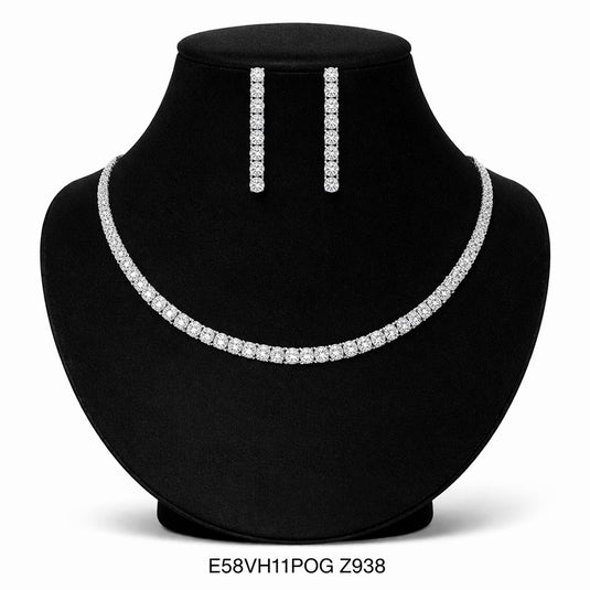 Premium AAA Grade Cubic Zircon/American Diamond Tennis Set - Necklace & Earrings