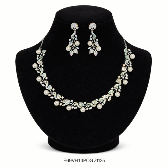 Premium AAA Grade Cubic Zircon / American Diamond Pearl Sets - Necklace & Earrings