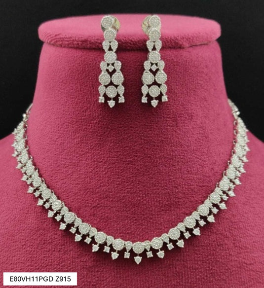 Premium AAA Grade Cubic Zircon/American Diamond Set - Necklace & Earrings