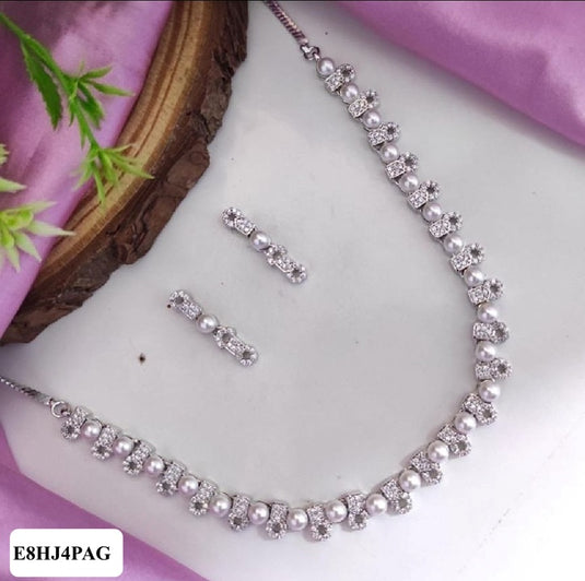 Premium AAA Grade Cubic Zircon / American Diamond Pearl Sets - Necklace & Earrings