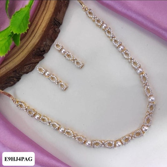 Premium AAA Grade Cubic Zircon / American Diamond Pearl Sets - Necklace & Earrings