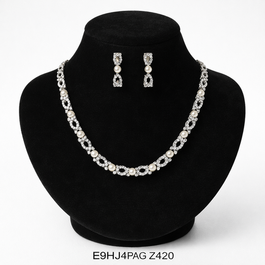 Premium AAA Grade Cubic Zircon / American Diamond Pearl Sets - Necklace & Earrings