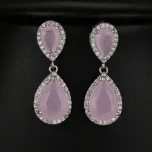 Luxury Premium Quality AD Collection Cubic Zircon Earrings - Pink Drop Earrings