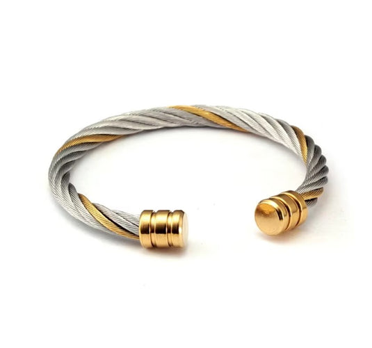 Vintage Fashion Titanium Steel Cuff Bracelet / Bangle in White & Gold To Go For Any Occasion